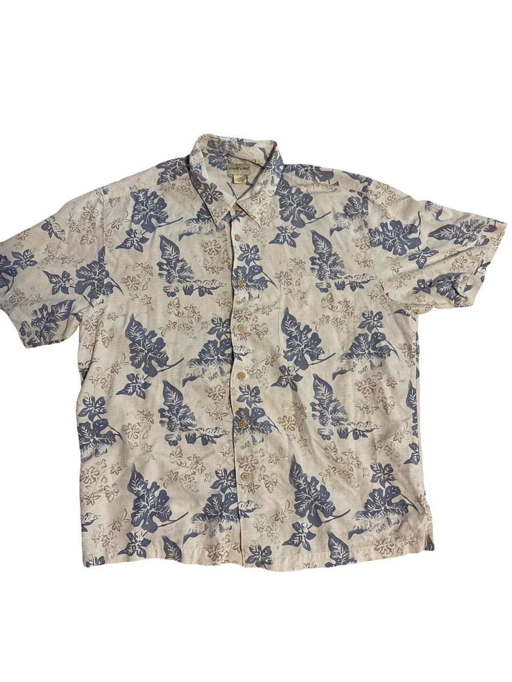 Joseph & Feiss Cream Short-Sleeve Button-Down with Blue Floral Print
100% Silk